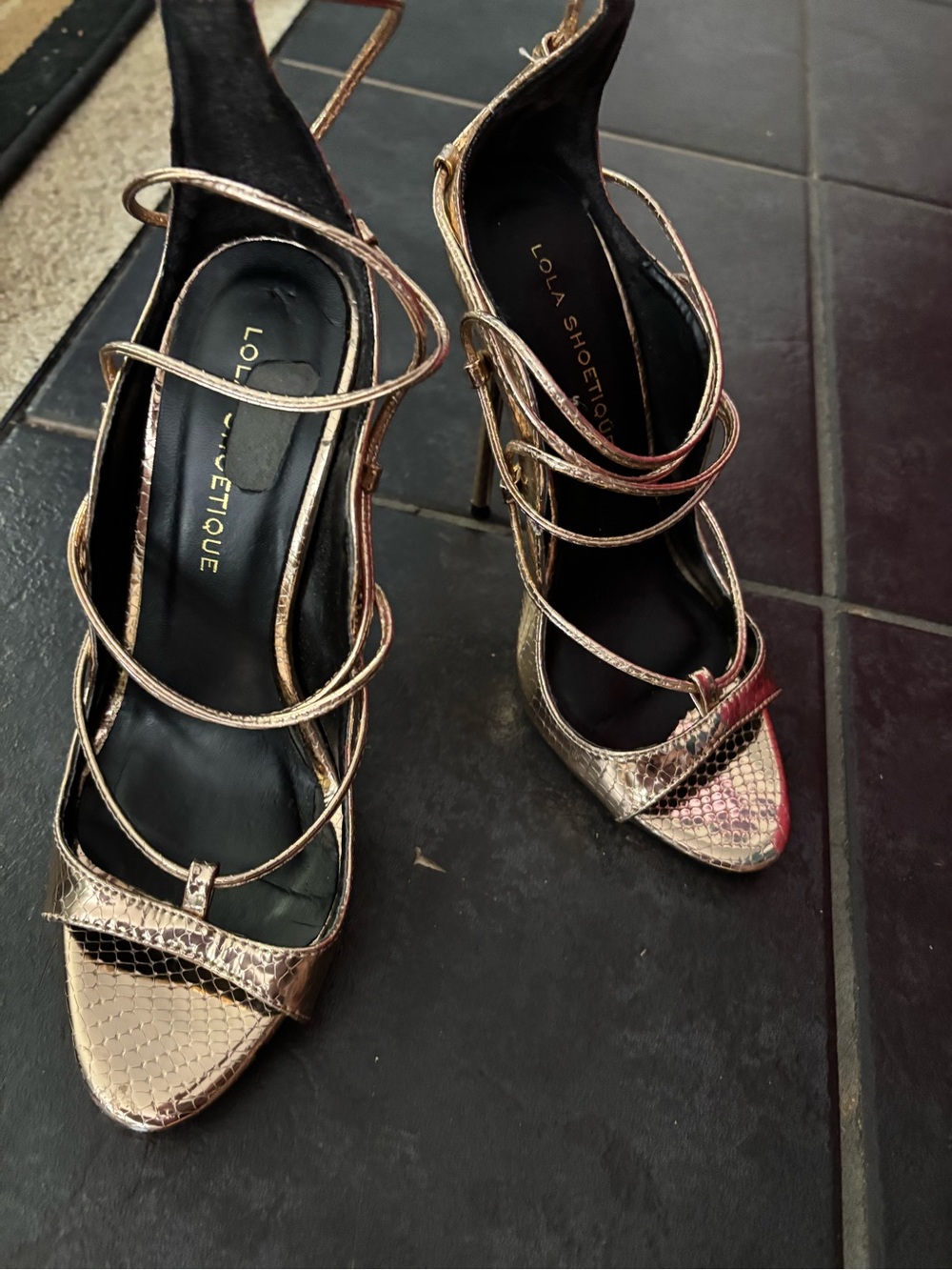 Lola Shoetique Metallic Rose Gold Strappy Heels